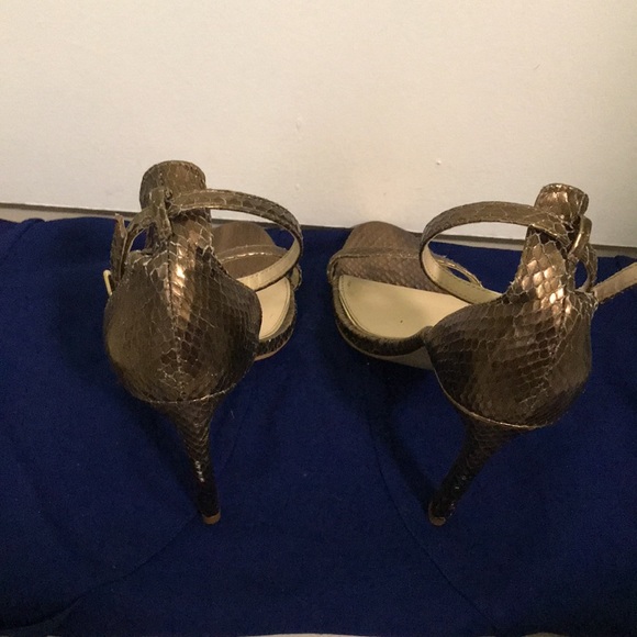 Zara, gold snakeskin, strappy sandals. - Picture 3 of 14